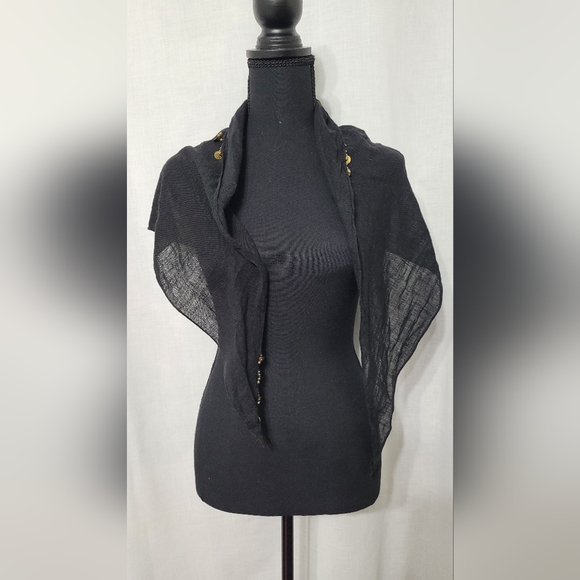 Black Shawl With Gold Decorations - Picture 2 of 3